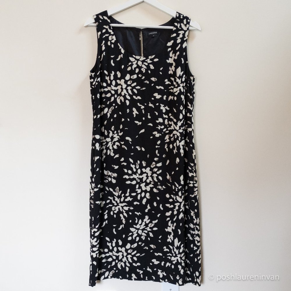 Jaeger Floral Shift Dress US 6 Black White Summer Wedding Guest Tea Party